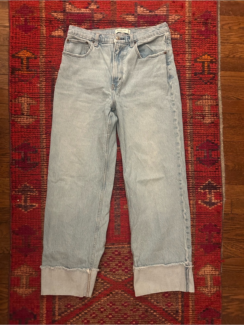 Abercrombie & Fitch Light Wash Wide-Leg Jeans with Cuffed Hem